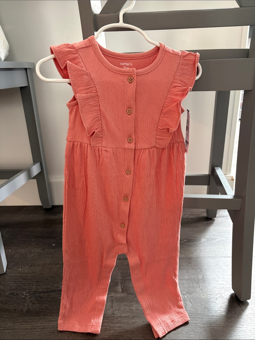 Carter's Coral Button-Front Ruffle Romper